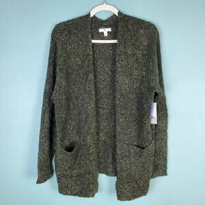 BP Boucle Open Sweater Cardigan Olive Dark Black Marl Size Medium